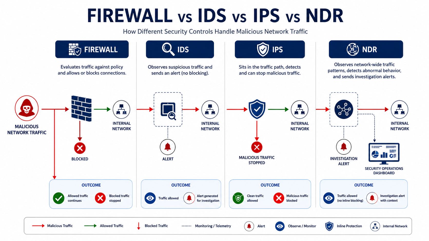 IDS vs IPS vs NDR comparison