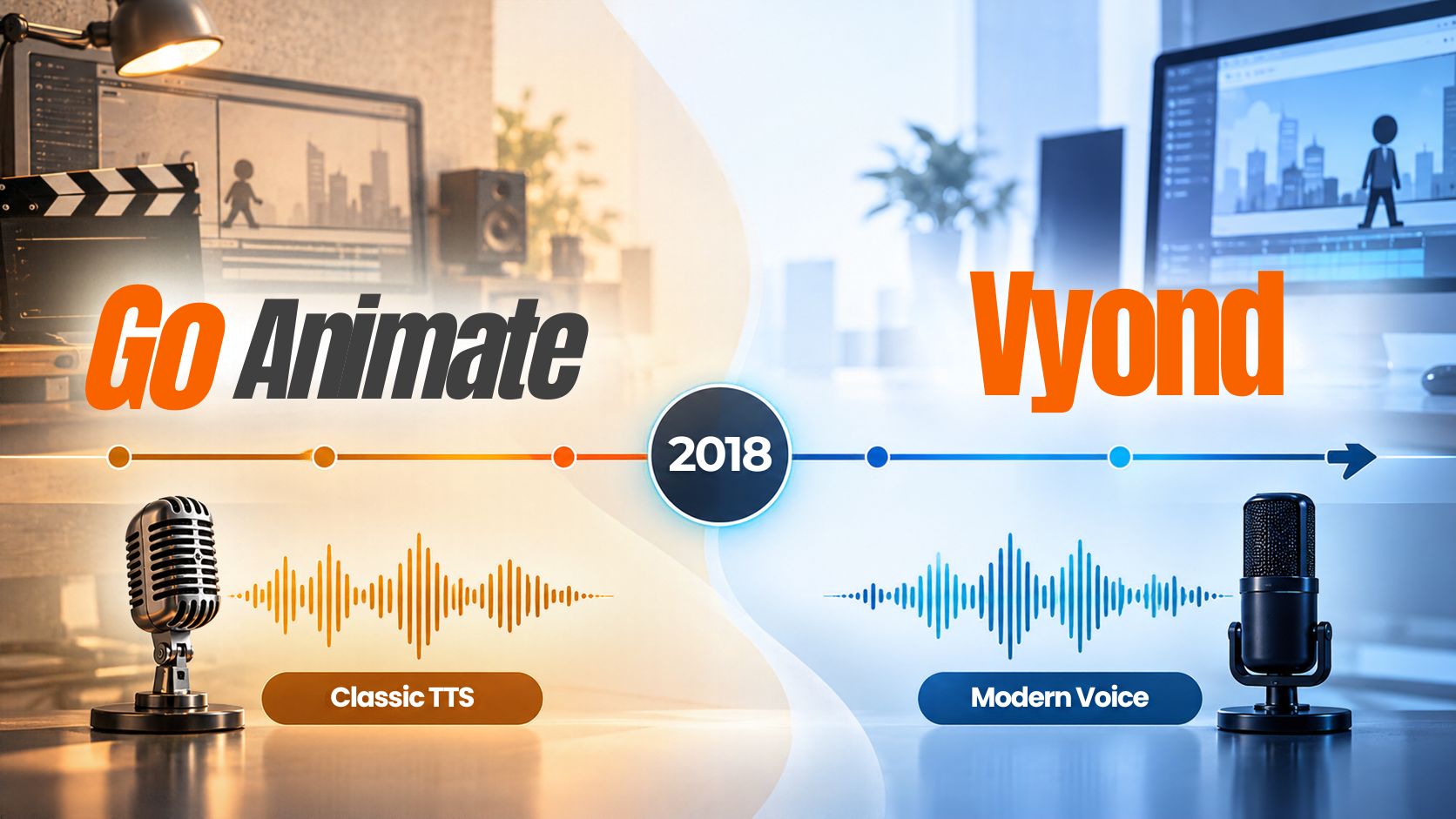 GoAnimate to Vyond timeline showing the 2018 brand transition