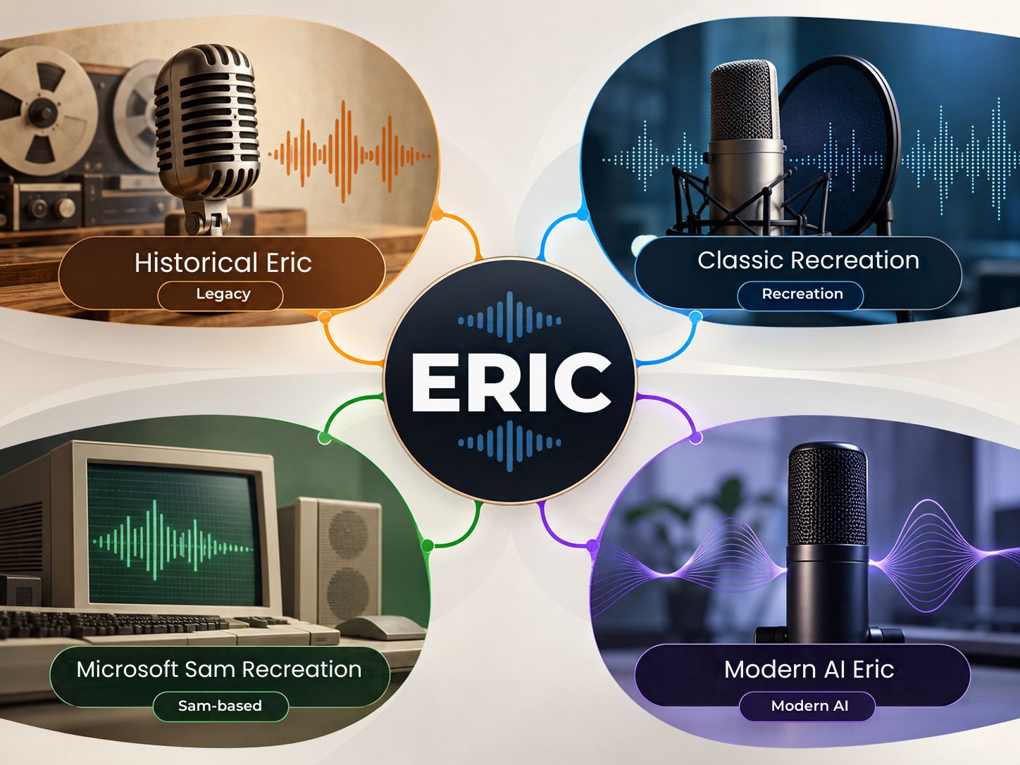 Eric TTS voice types: legacy, classic recreation, Microsoft Sam recreation, and modern AI Eric