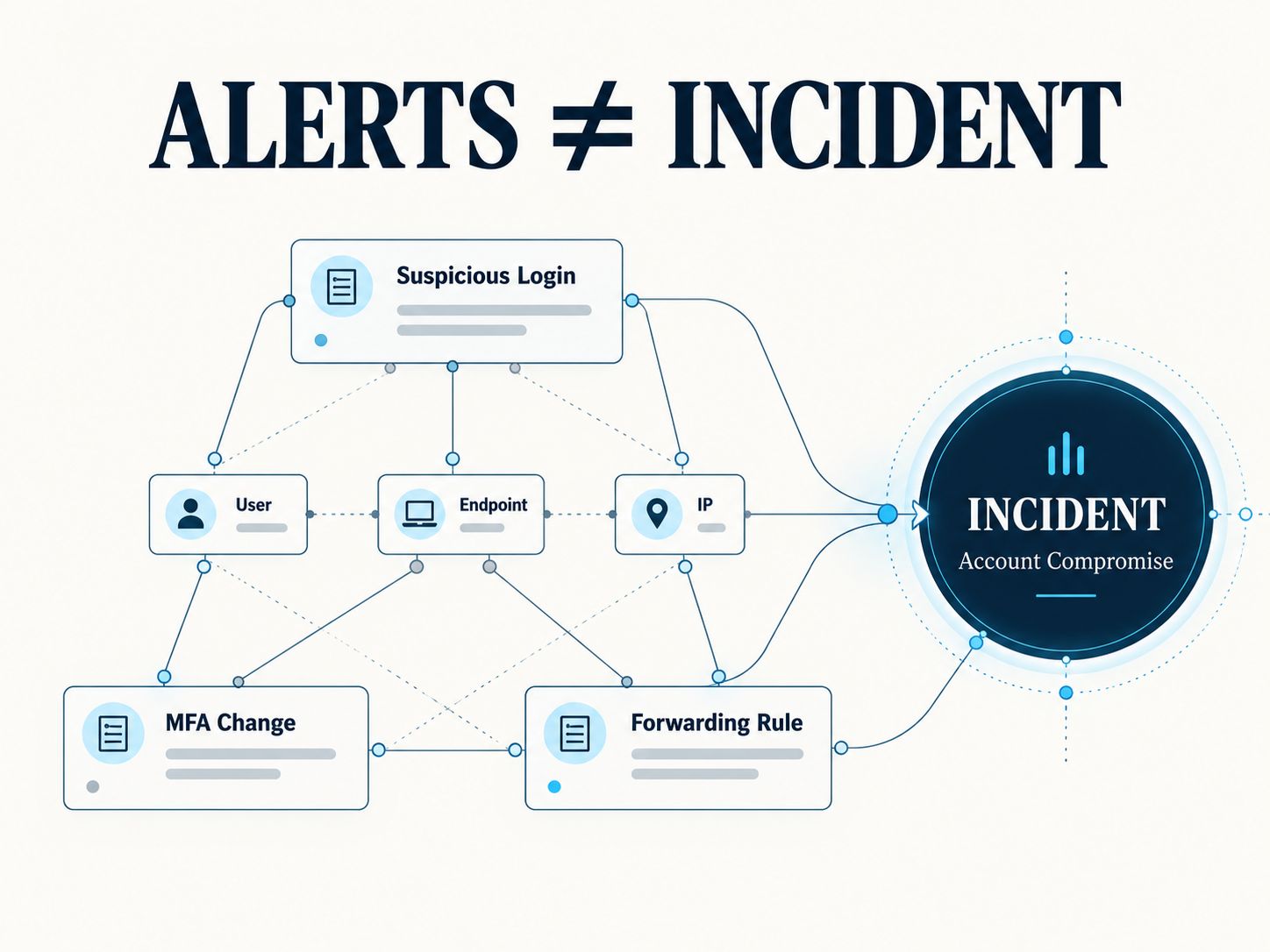Relationship between SOC alerts, evidence, entities, and a security incident